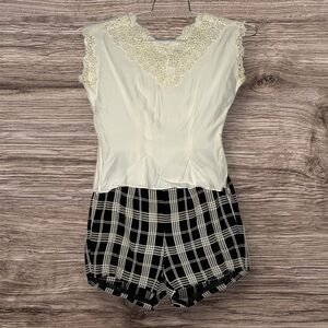 Vintage Chic: Plaid Shorts with Lace Top